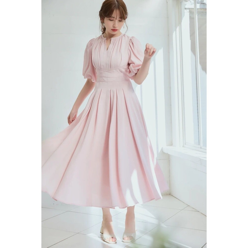 HER LIP TO Fountain Lace Up Bow Maxi Dress Pale Pink Romatic Modest Size M